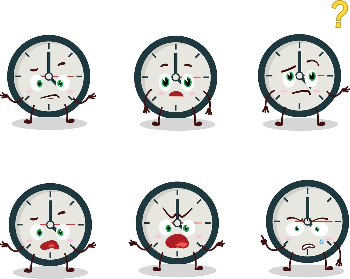 cartone animato personaggio di orologio con che cosa espressione vettore