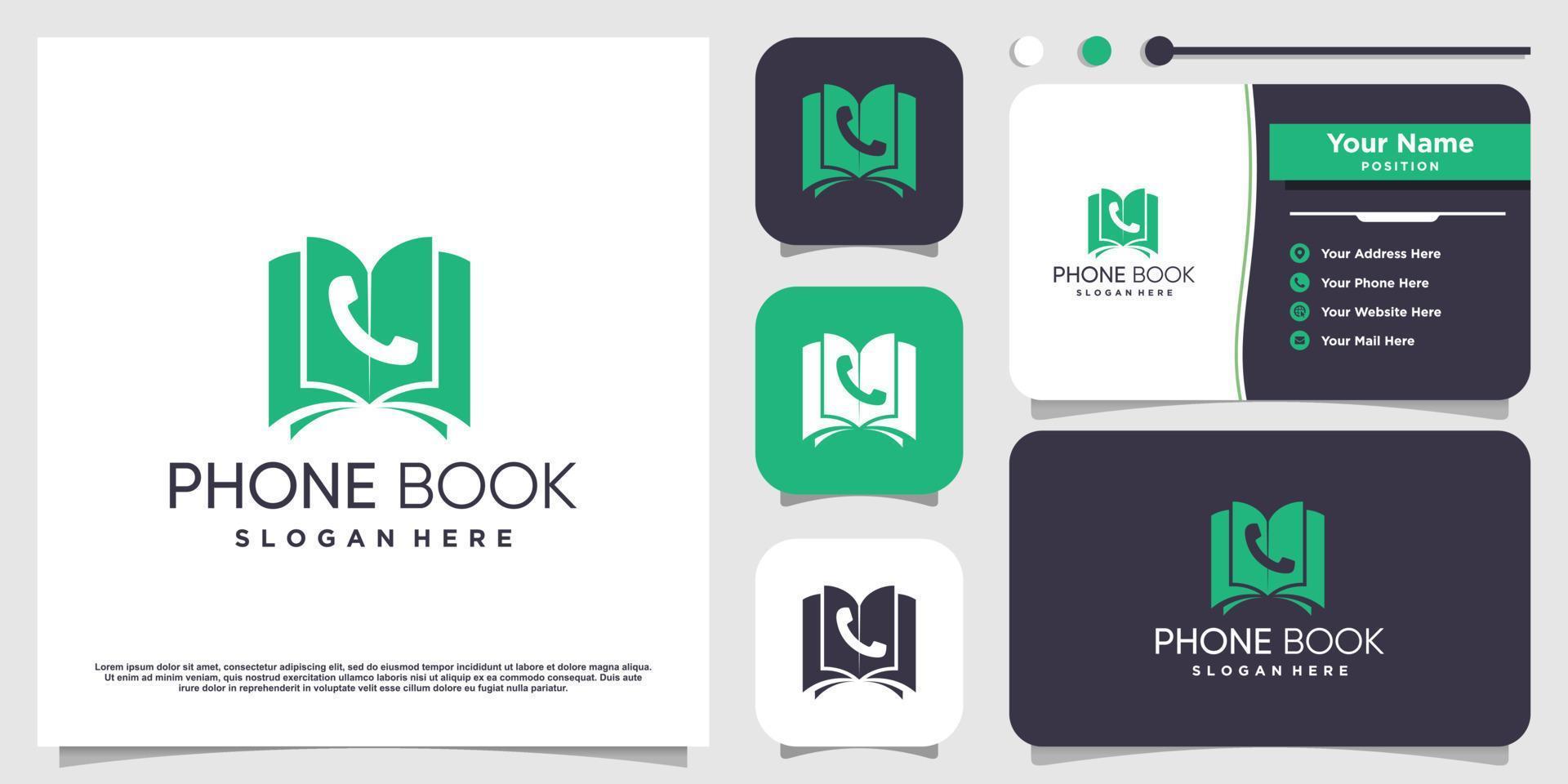 Telefono logo design con unico libro concetto idea vettore