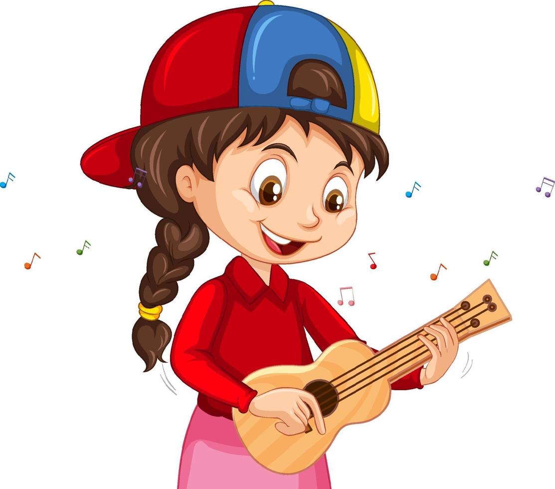 un personaggio dei cartoni animati di ragazza che suona l'ukulele vettore