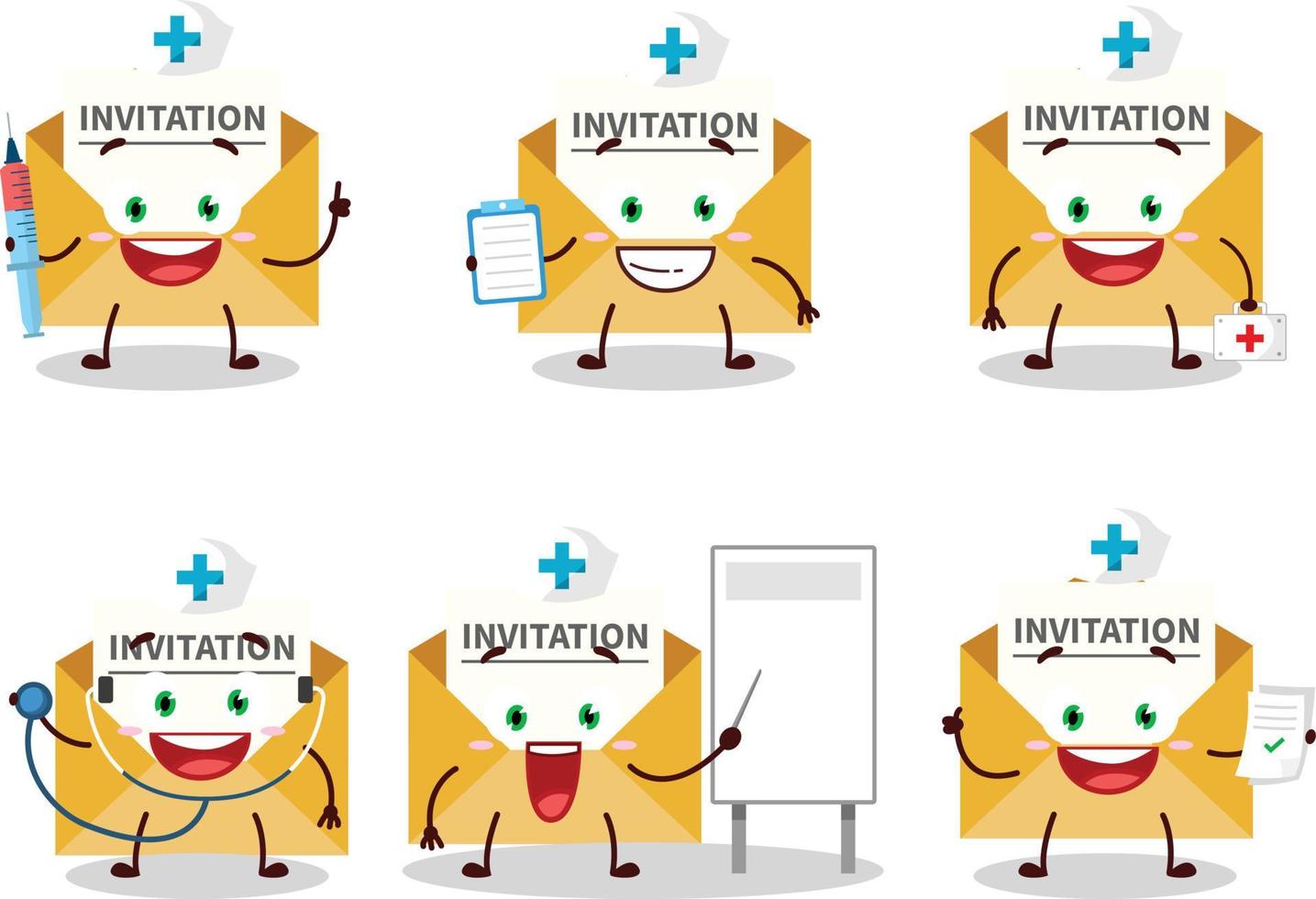 medico professione emoticon con invito Messaggio cartone animato personaggio vettore