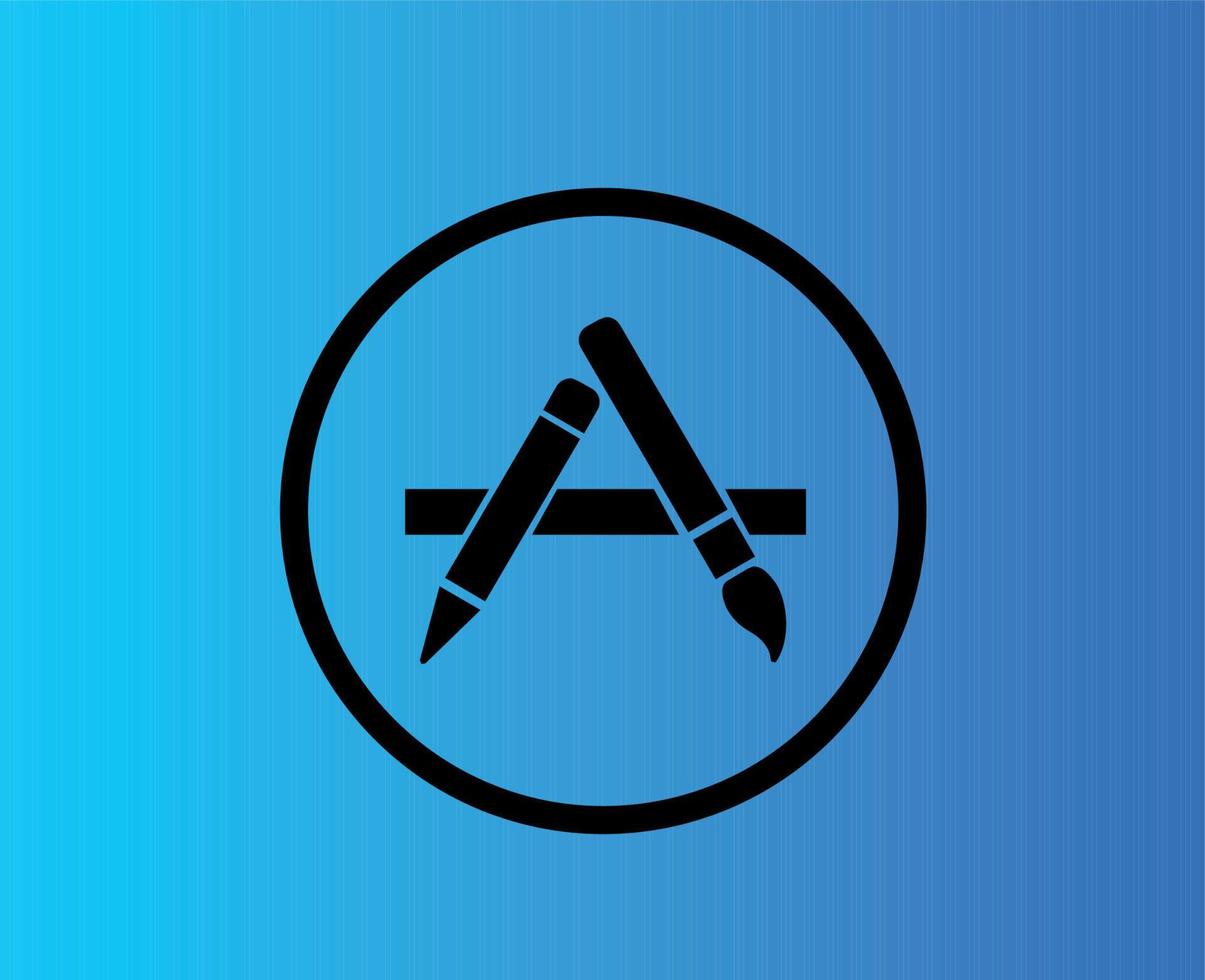 App memorizzare icona logo Software Telefono Mela simbolo nero design mobile vettore illustrazione con blu sfondo