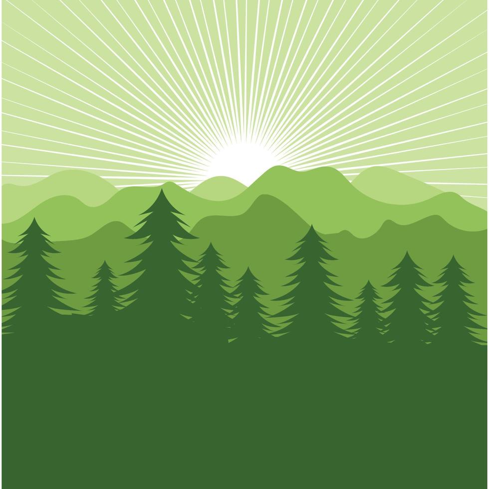 paesaggio pini albero e montagna vettore illustrazione design