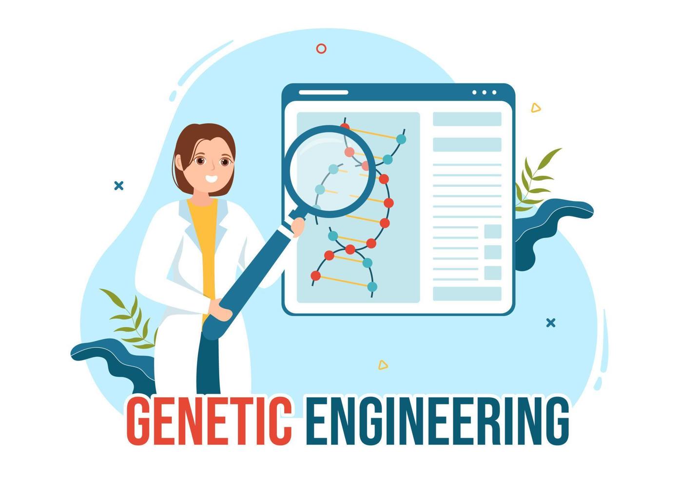 genetico ingegneria e dna modifiche illustrazione con genetica ricerca o sperimentare scienziati nel piatto cartone animato mano disegnato modelli vettore