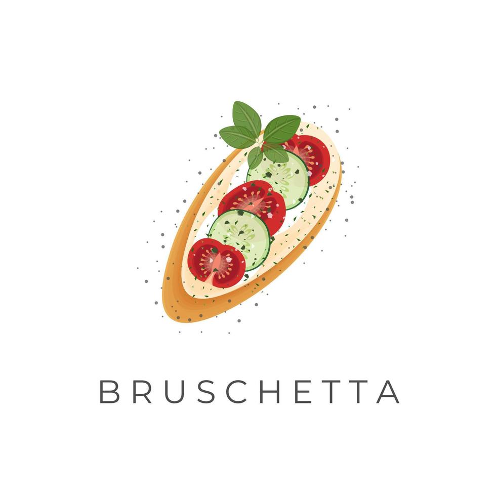 italiano Bruschetta grigliato pane sormontato con fresco verdure vettore illustrazione logo