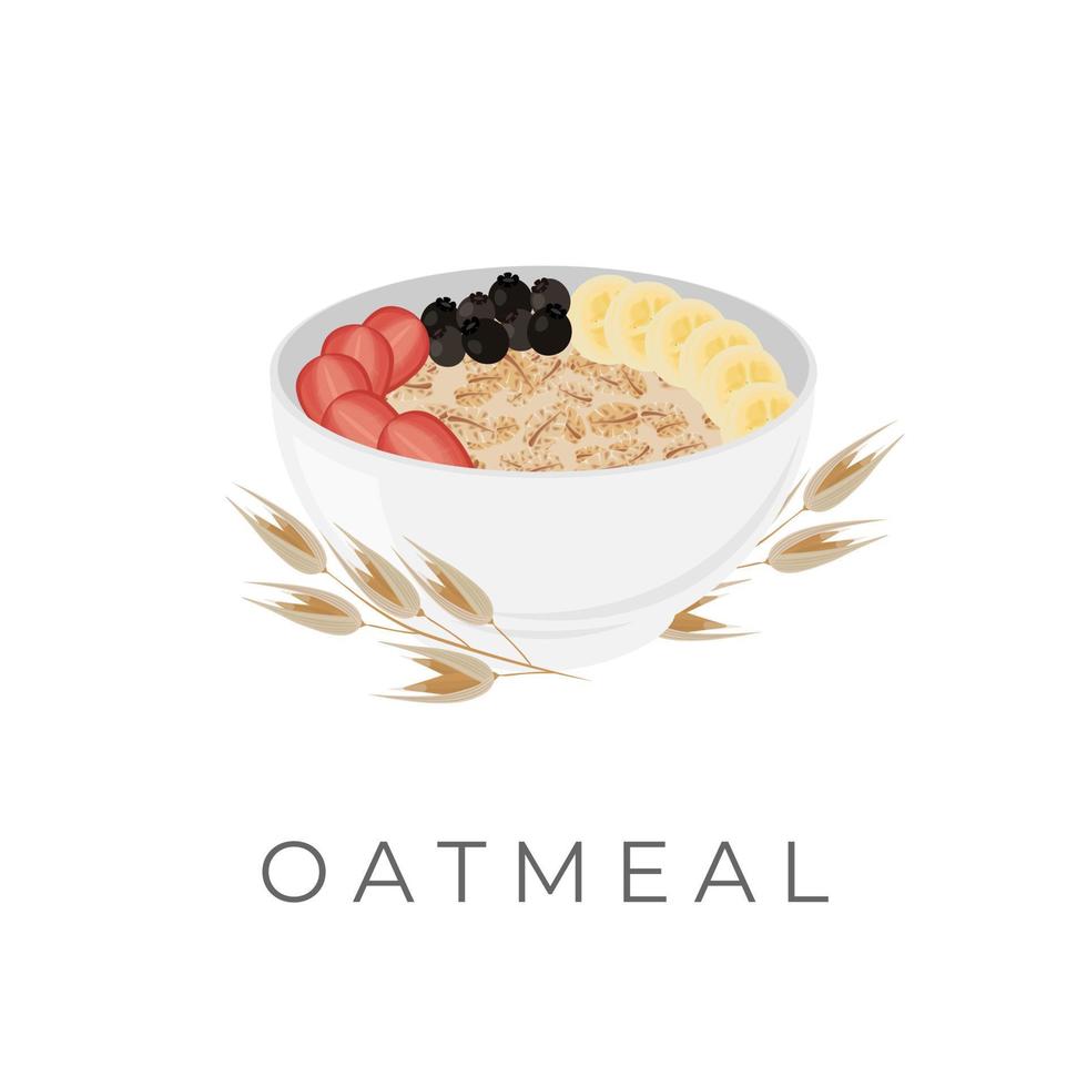 fiocchi d'avena porridge vettore illustrazione logo nel un' bianca ciotola con fresco frutta aggiunte