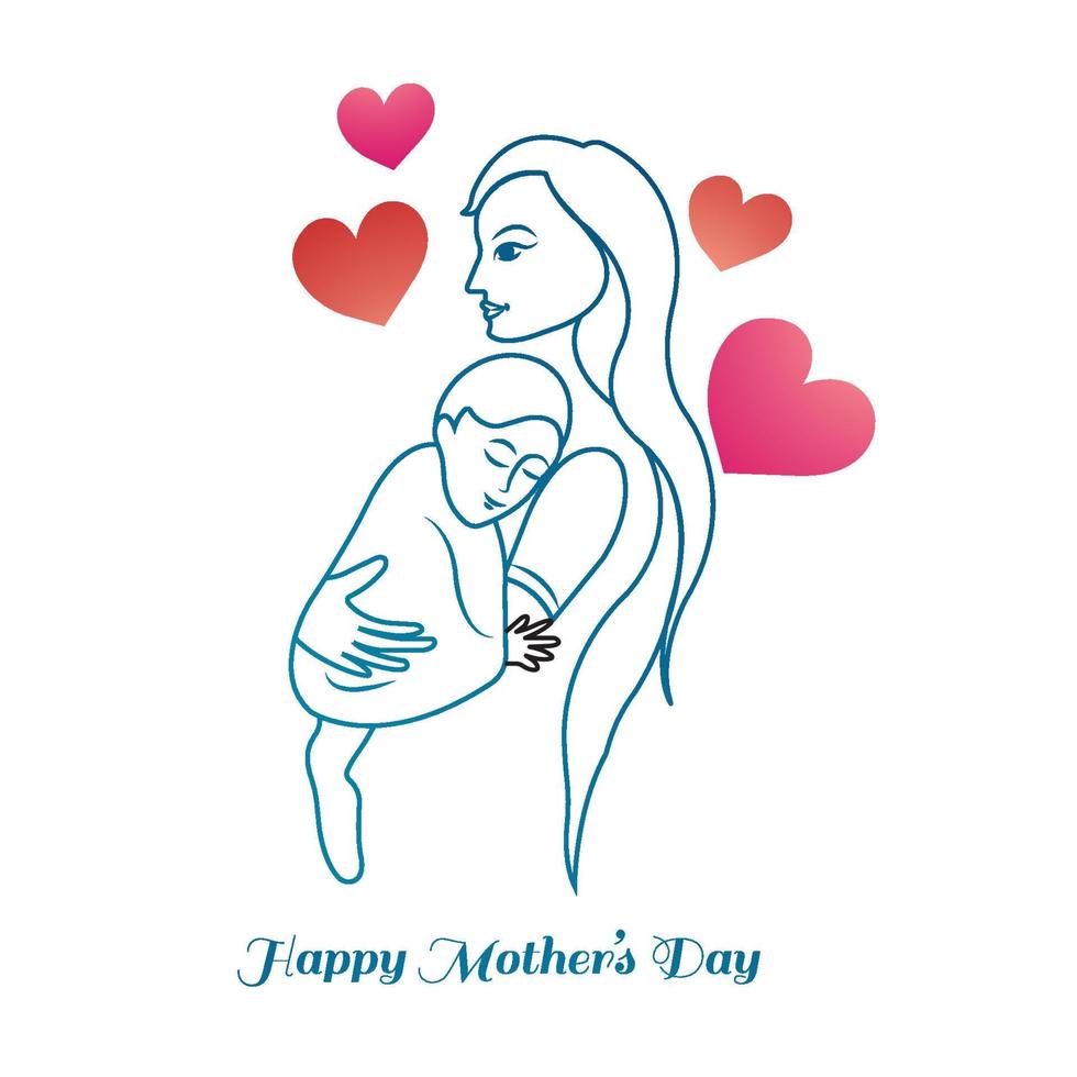 felice festa della mamma per il design della carta d'amore per donna e bambino vettore