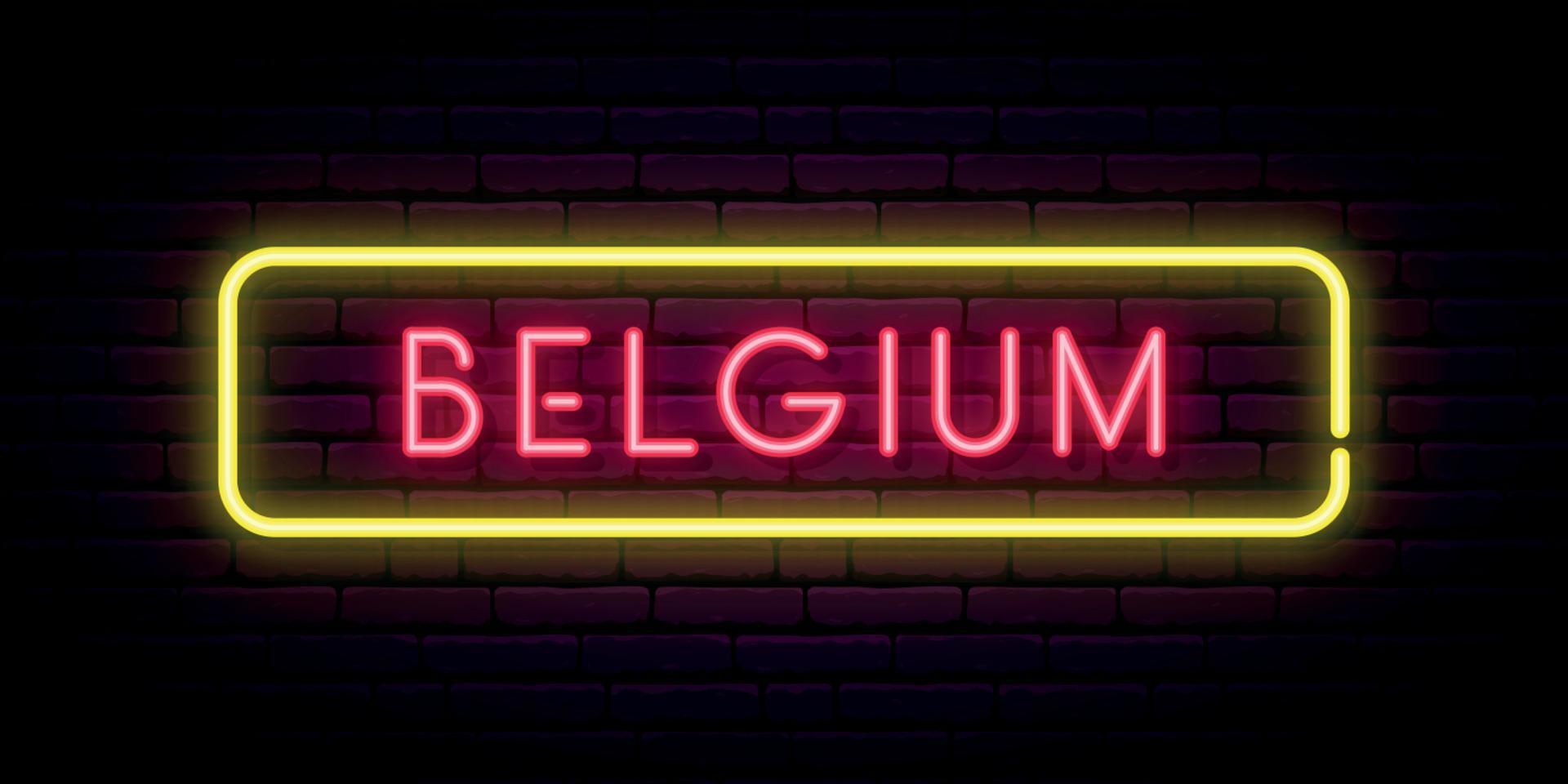 Belgio neon cartello. luminosa leggero cartello. vettore striscione.