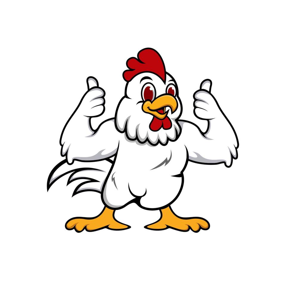 pollo cartone animato carattere. un' divertente cartone animato Gallo pollo dando un' pollici su. vettore logo illustrazione.