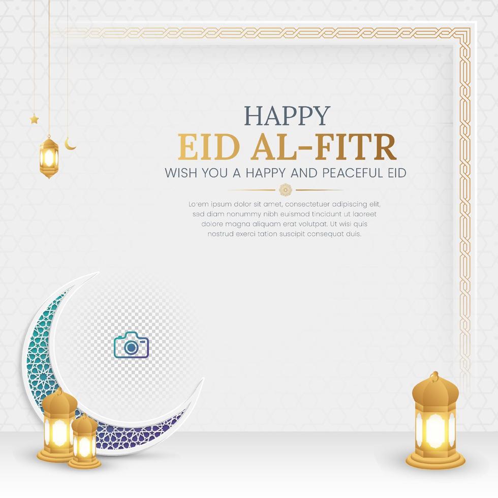 eid mubarak Arabo islamico sociale media inviare design con arabesco confine e foto telaio vettore