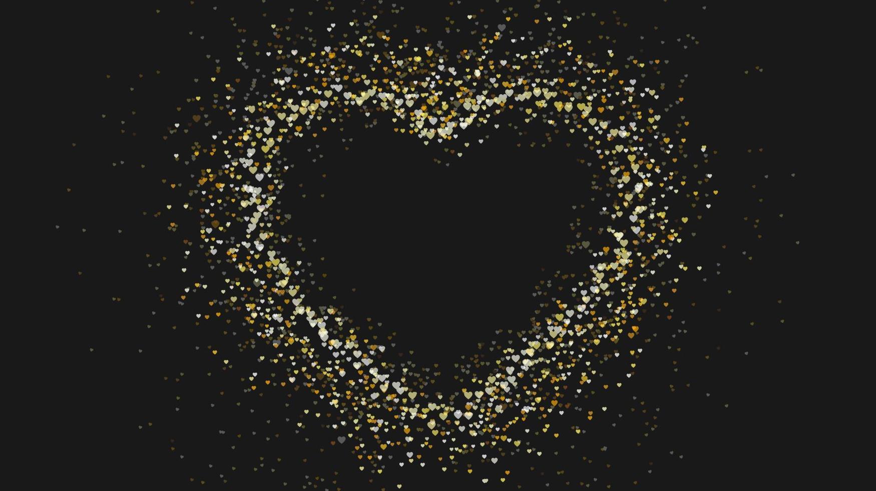 cuore forma telaio con d'oro cuore coriandoli su nero sfondo. illustrazione di amore simbolo per san valentino giorno, La madre di giorno, Da donna giorno. saluto carta, nozze invito. vettore