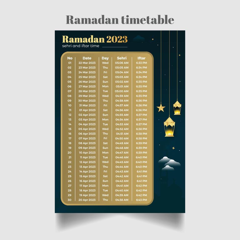 Ramadan 2023 modificabile programma o calendario modello vettore