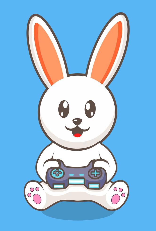 carino coniglio gamer giocando gioco con telecomando da gioco cartone animato vettore icona illustrazione. animale tecnologia icona concetto isolato premio vettore. piatto cartone animato stile