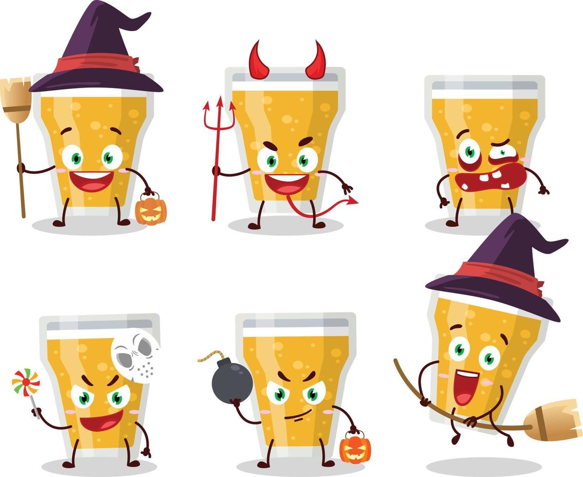 Halloween espressione emoticon con cartone animato personaggio di bicchiere di birra vettore