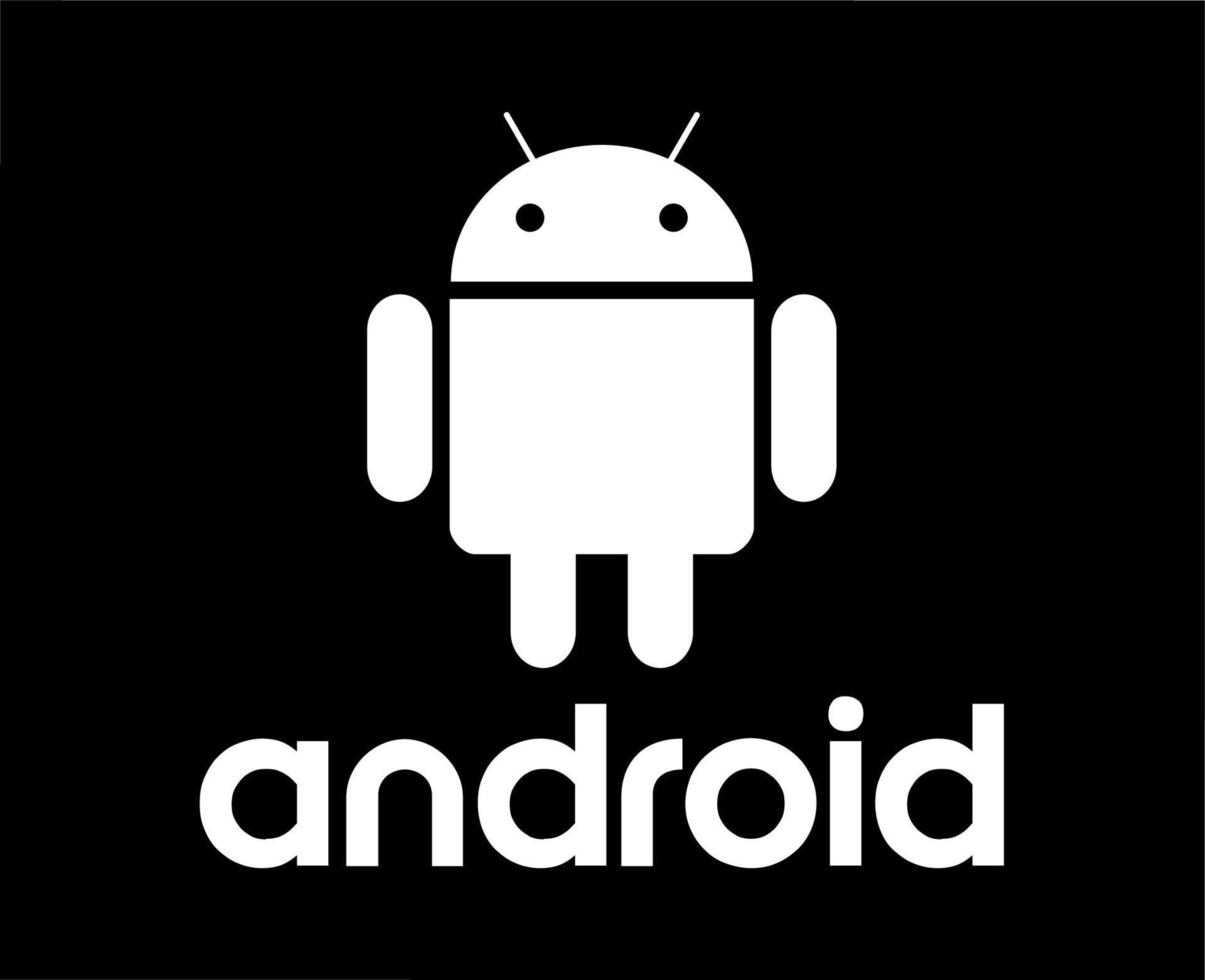 androide operativo sistema logo icona simbolo con nome bianca design Software Telefono vettore illustrazione con nero sfondo