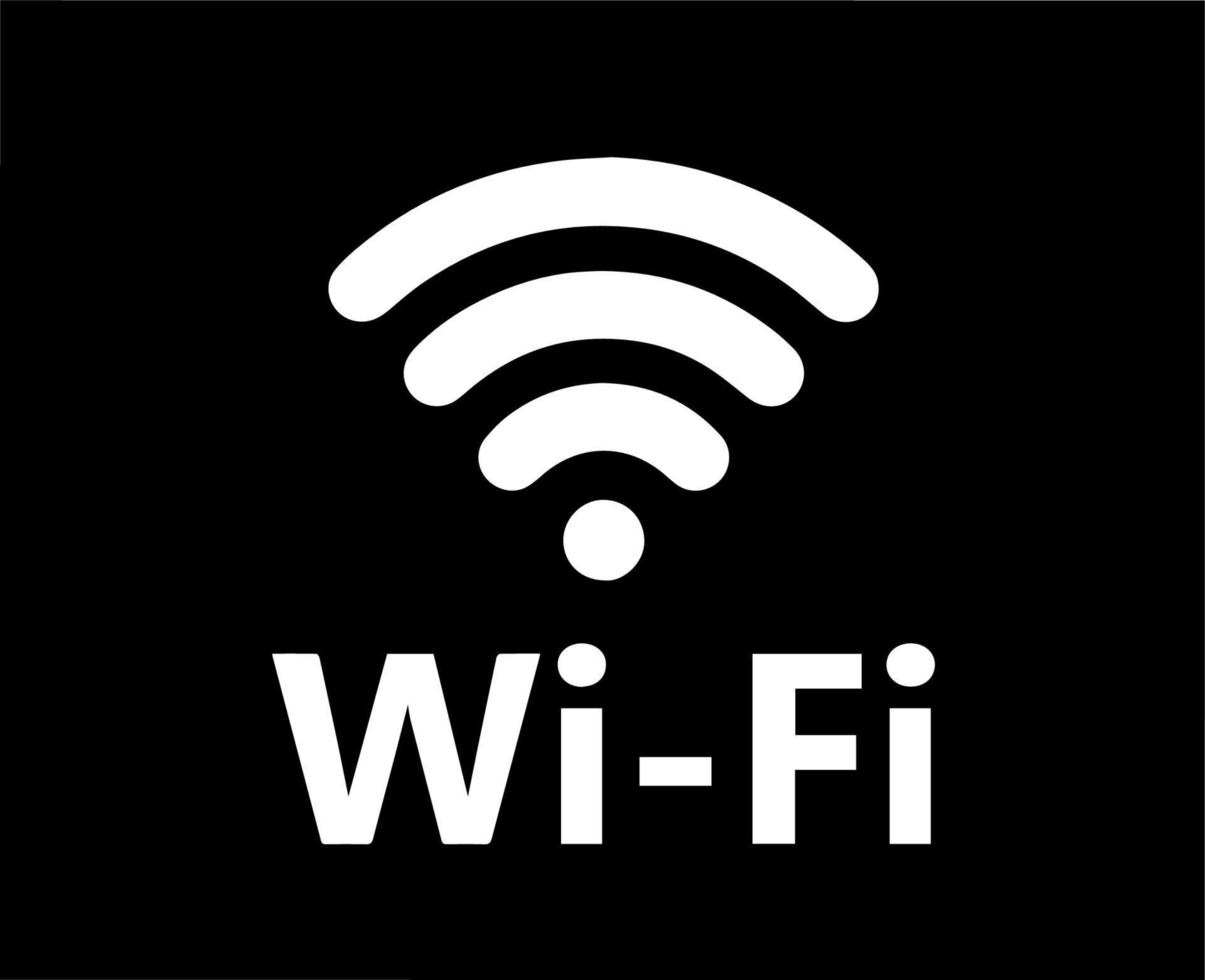 Wi-Fi logo icona simbolo con nome bianca design vettore illustrazione con nero sfondo