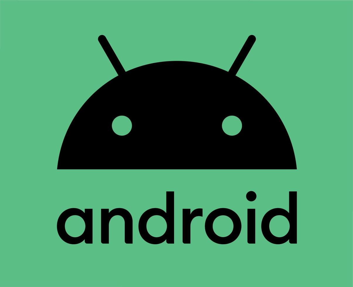 androide logo icona simbolo con nome nero design operativo sistema vettore illustrazione con verde sfondo