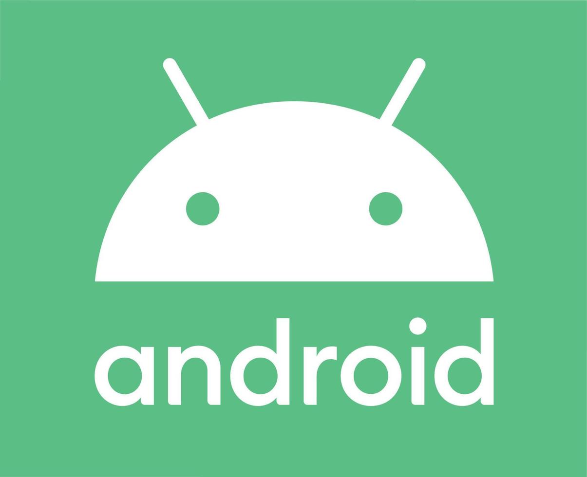 androide logo icona simbolo con nome bianca design operativo sistema vettore illustrazione con verde sfondo