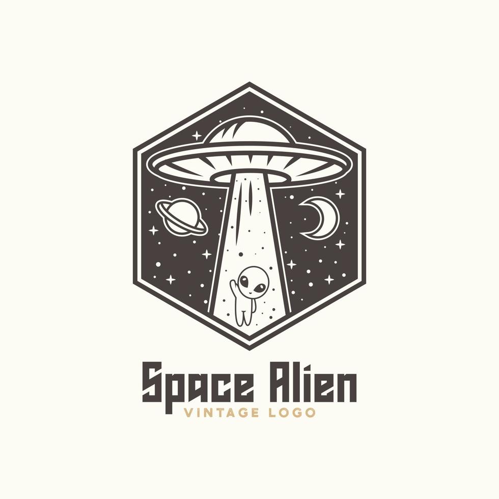 vettore emblema Vintage ▾ alieno spazio, con un alieno nave.