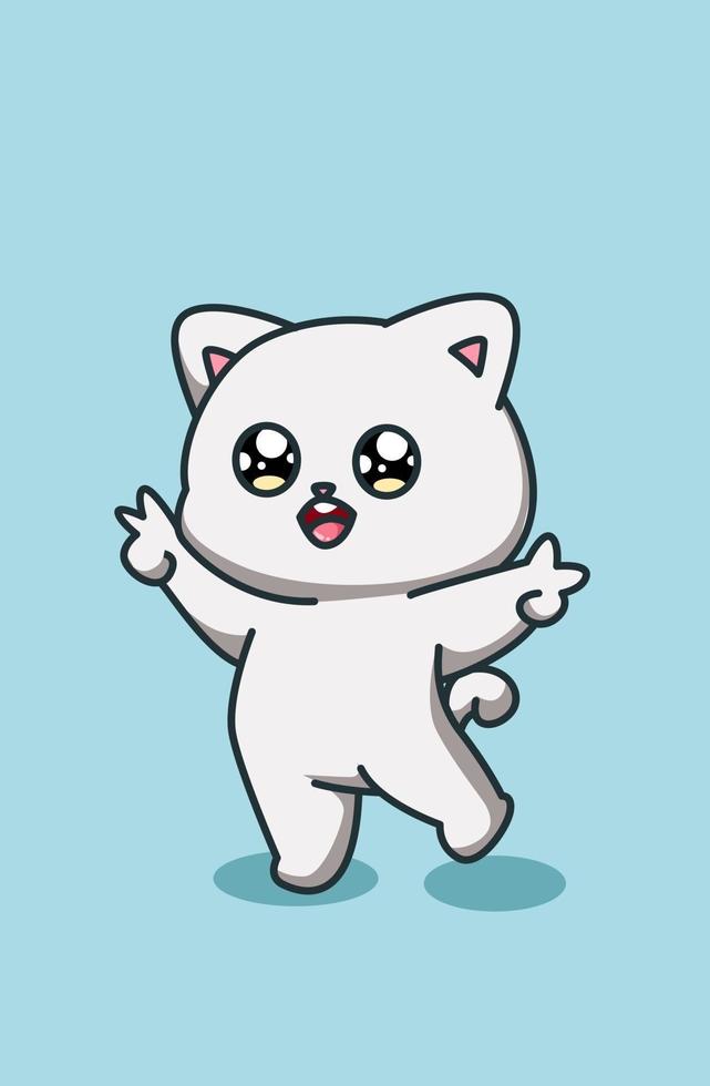 piccolo cartone animato animale gatto bello e felice vettore