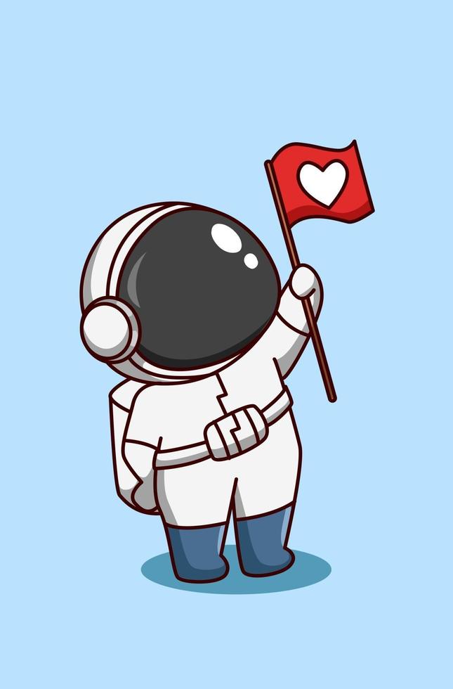 l'astronauta carino porta l'illustrazione del fumetto della bandiera vettore