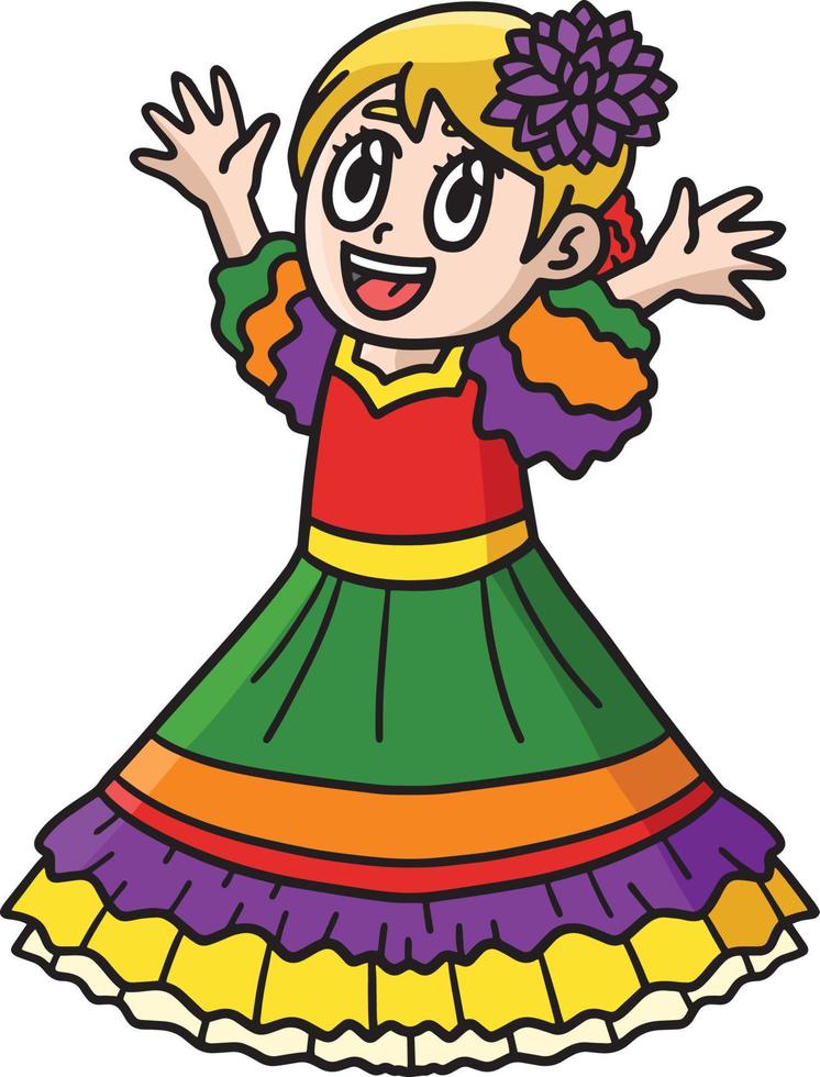 cinco de mayo contento messicano ragazza cartone animato clipart vettore