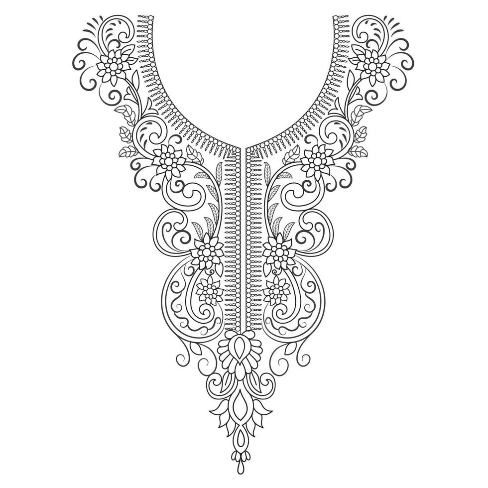 tessile tessuto collo disegno, modello tradizionale, floreale collana ricamo design per moda donne capi di abbigliamento scollatura design per tessile Stampa. vettore