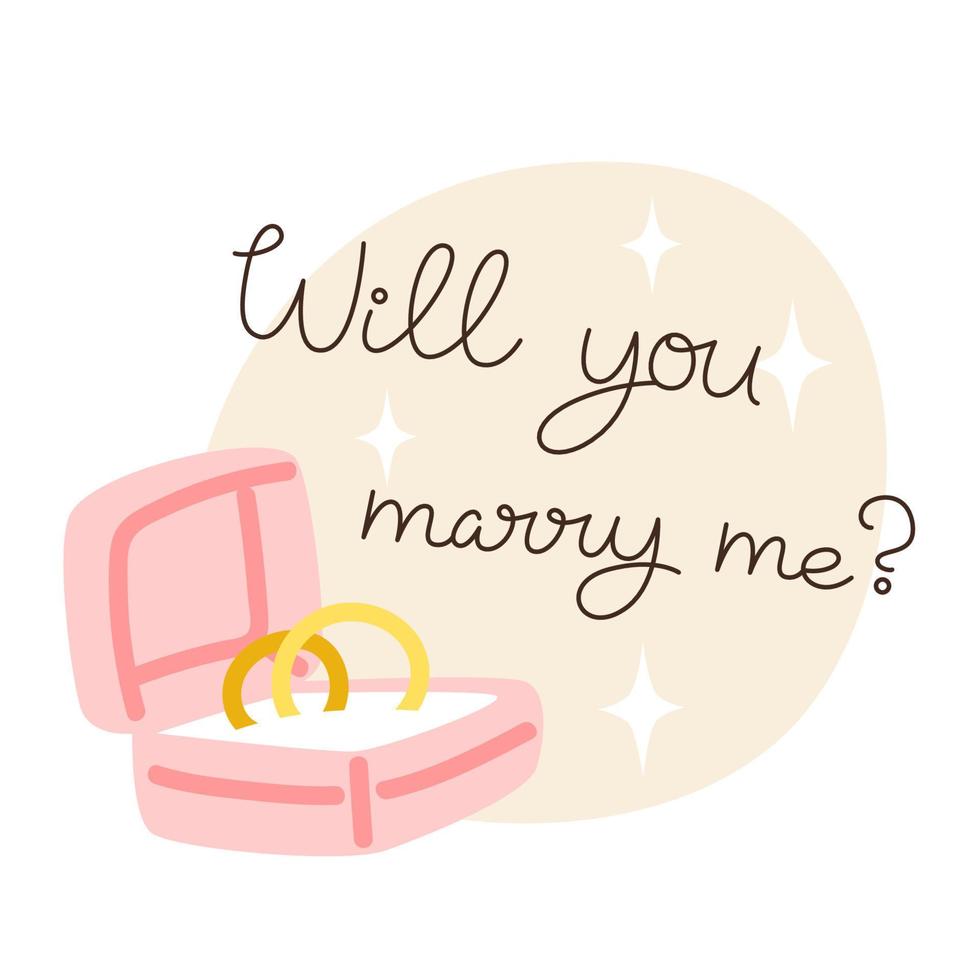 rosa scatola con coppia anelli per nozze giorno con nozze proposta vettore