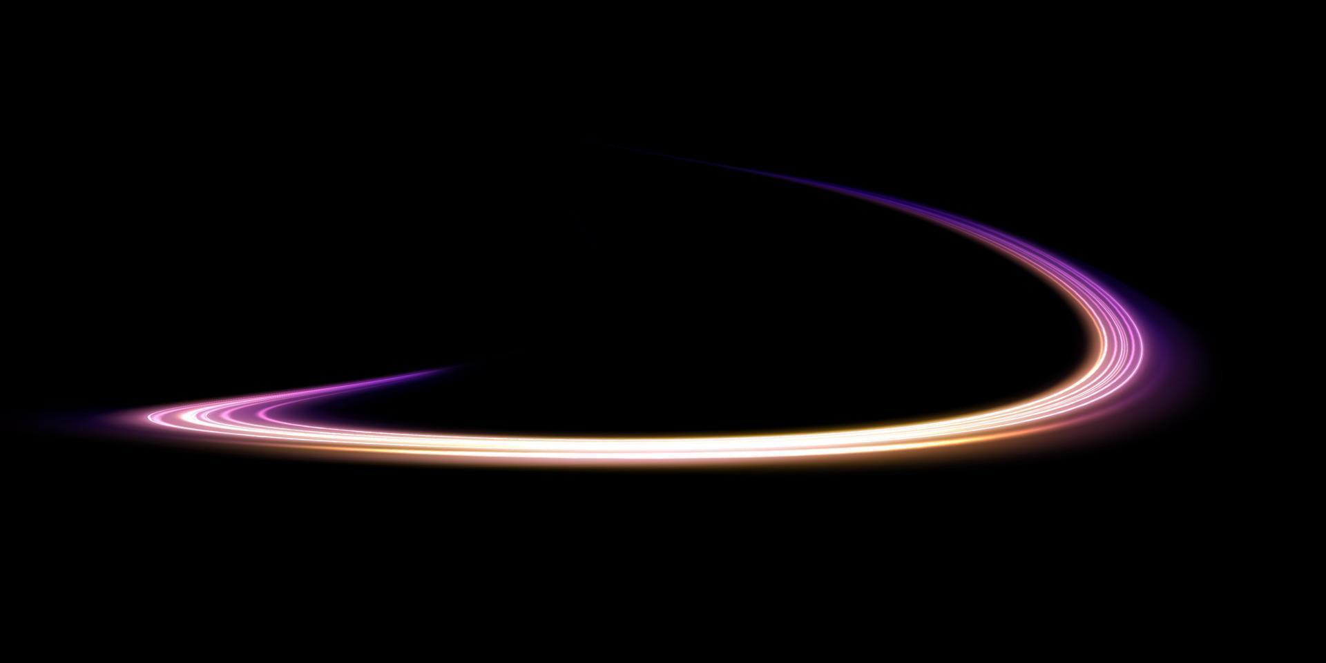 astratto leggero Linee di movimento e velocità, blu, oro, viola colori. leggero ogni giorno raggiante effetto. semicircolare onda, leggero pista curva vortice, ottico fibra incandescente png. vettore