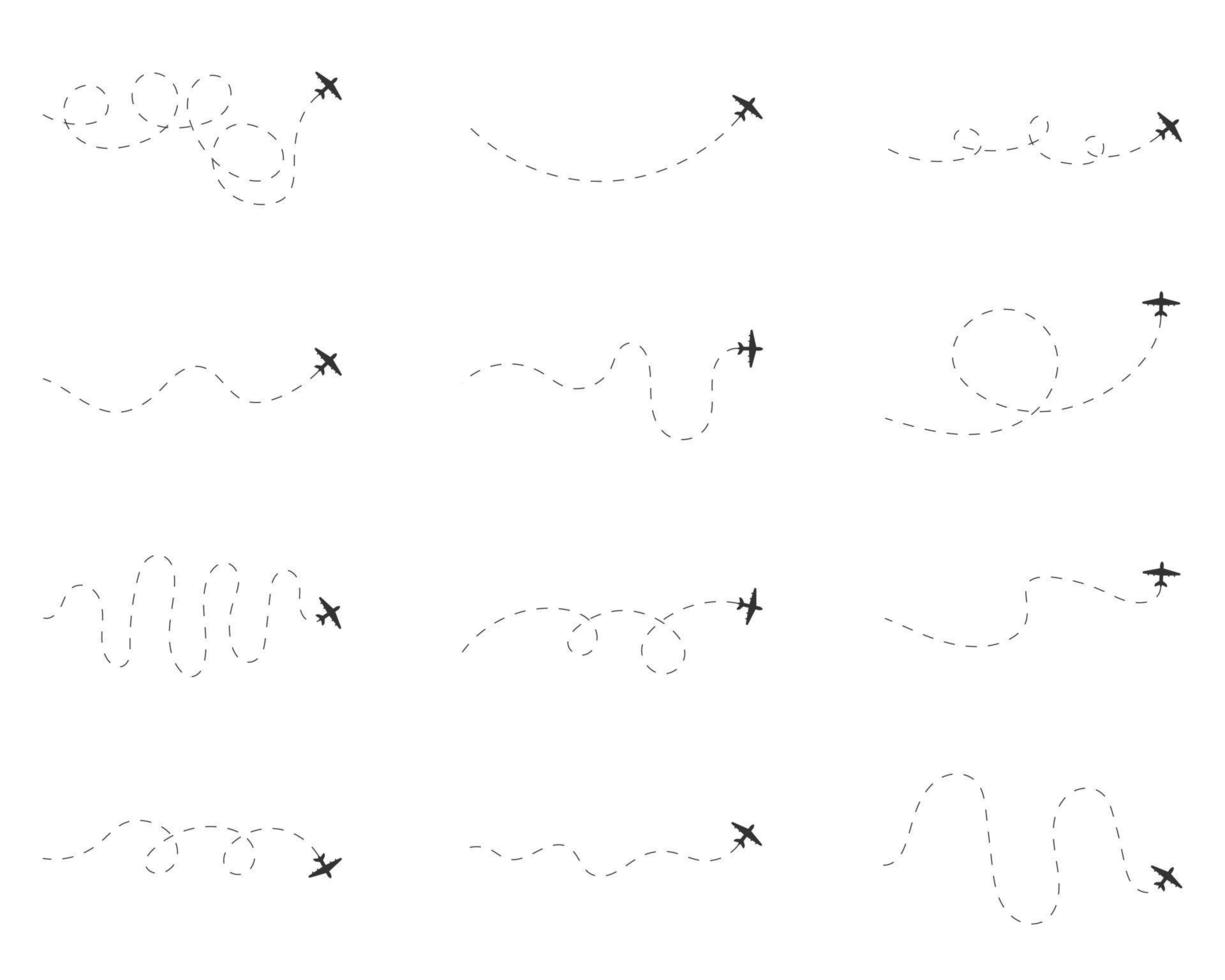 aereo tratteggiata itinerario linea impostare. aria aereo volo percorso. vettore illustrazione.