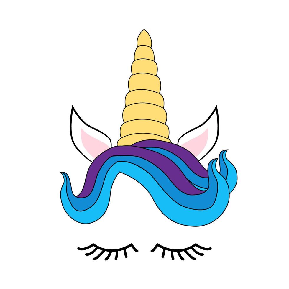 carino unicorno viso con pastello arcobaleno fiori isolato vettore