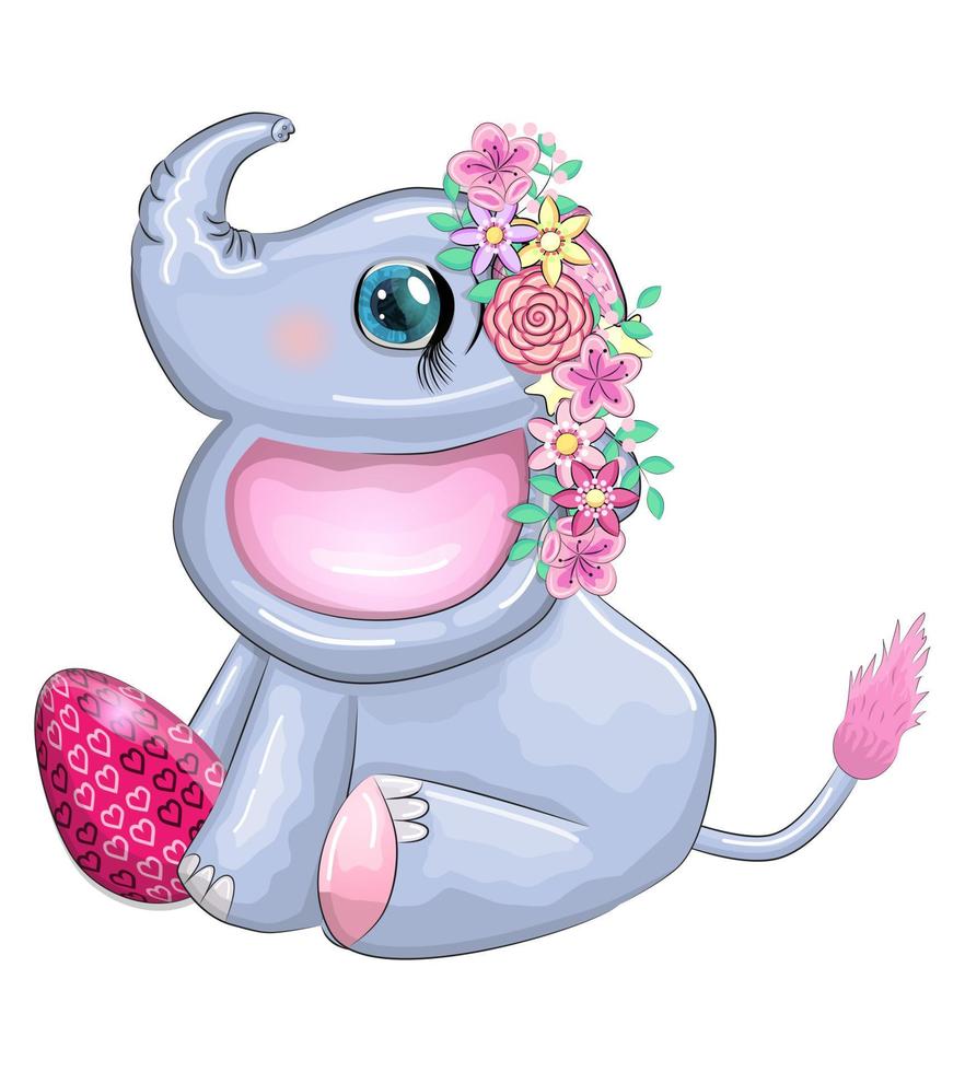carino cartone animato elefante, infantile personaggio con bellissimo occhi Tenere Pasqua uovo vettore