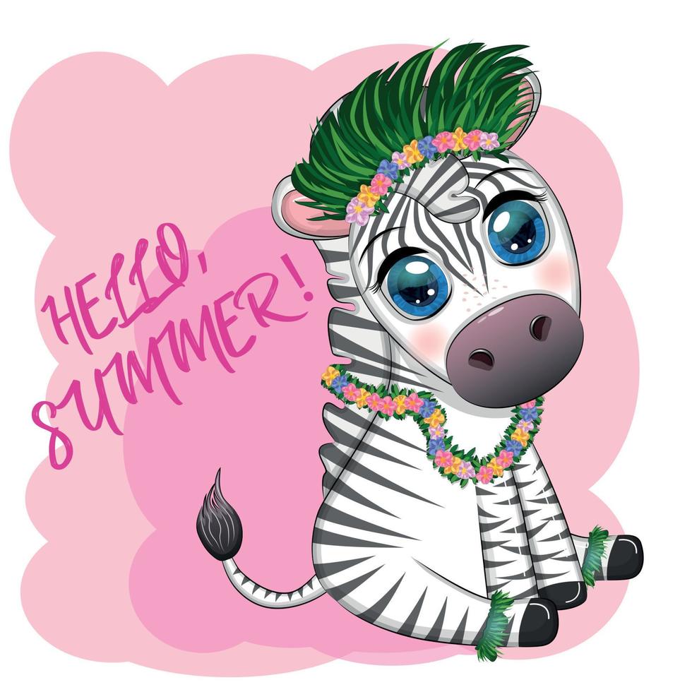 carino zebra nel hula ballerino costume, Hawaii, bambino carattere. estate vacanze, vacanza vettore
