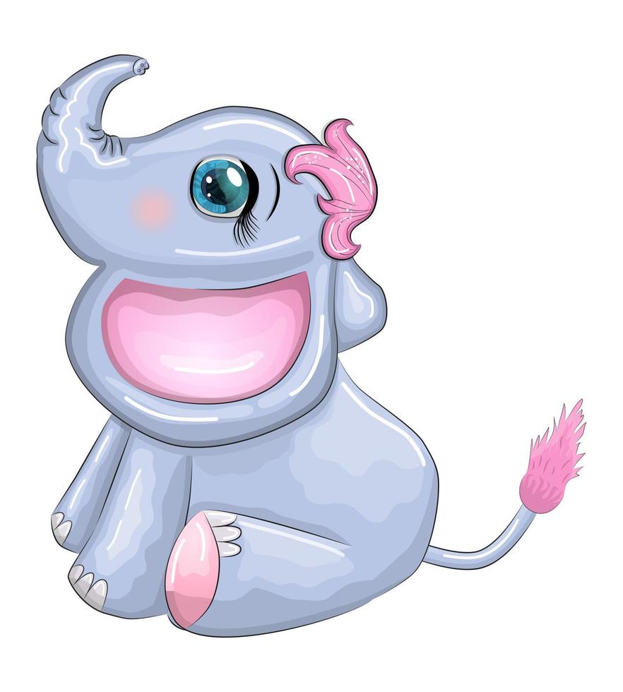 carino cartone animato elefante, infantile personaggio con bellissimo occhi vettore