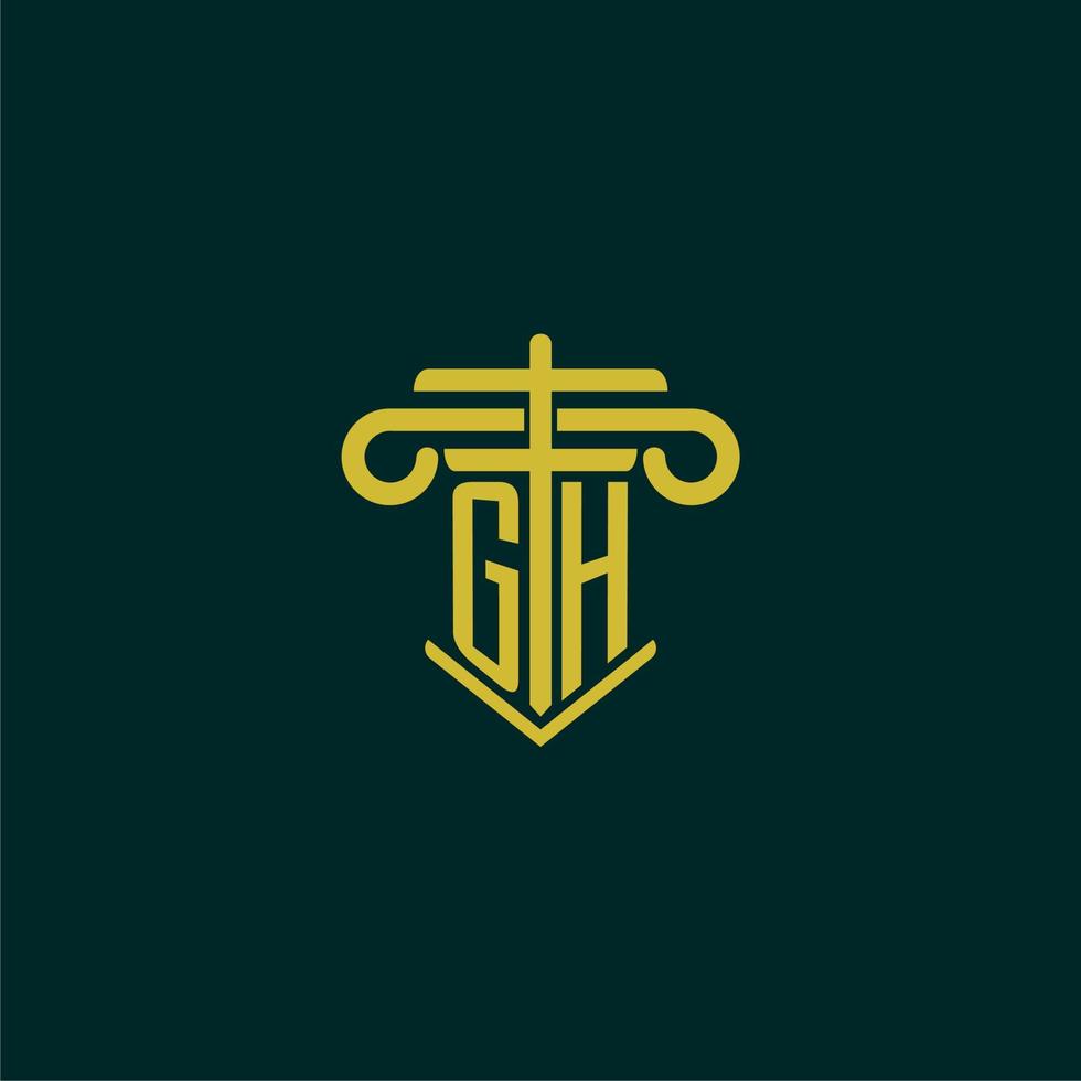 gh iniziale monogramma logo design per legge azienda con pilastro vettore Immagine