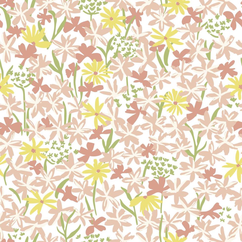 astratto floreale senza soluzione di continuità modello. semplice selvaggio fiori e le foglie design per tessuto, tessile, involucro carta vettore