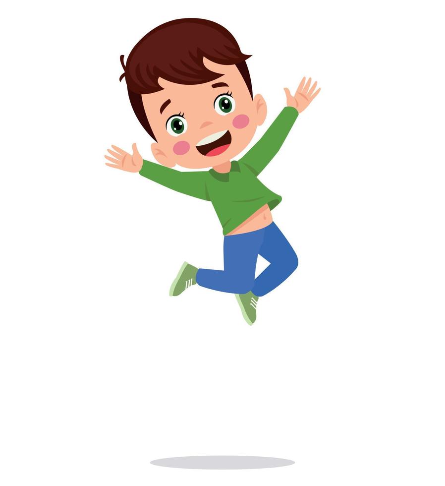 salto bambini. contento divertente bambini giocando e salto nel diverso azione pose formazione scolastica poco squadra vettore personaggi. illustrazione di bambini e bambini divertimento e Sorridi