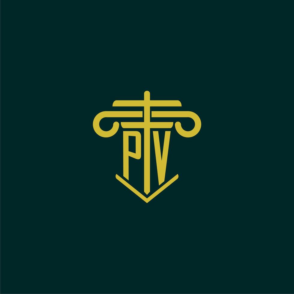 pv iniziale monogramma logo design per legge azienda con pilastro vettore Immagine