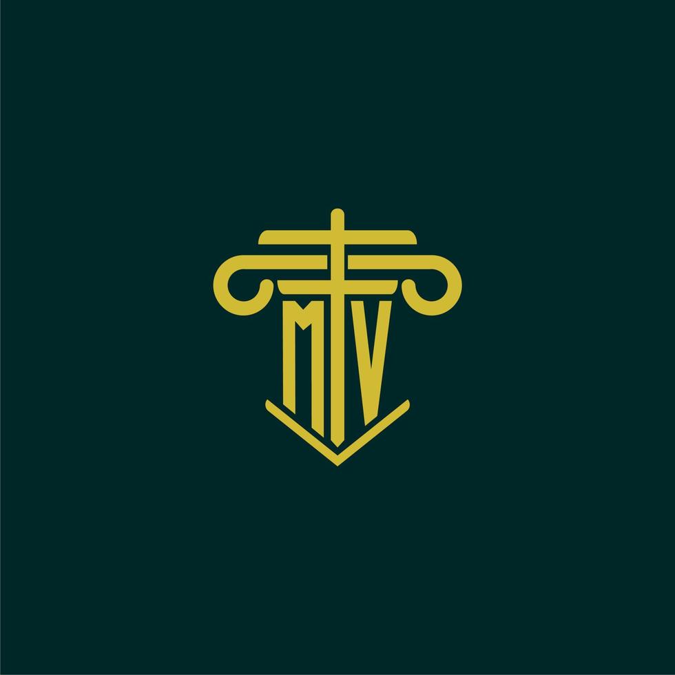 mv iniziale monogramma logo design per legge azienda con pilastro vettore Immagine