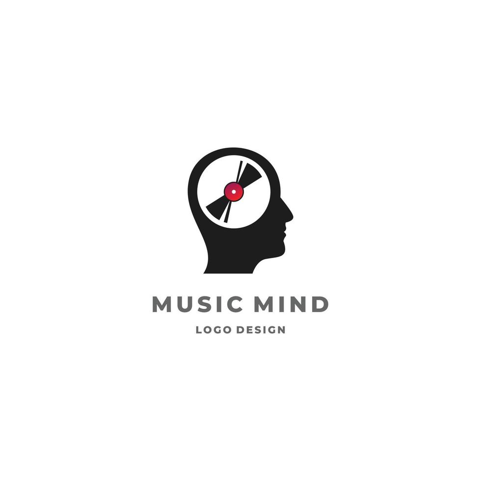 musica mente logo design. umano testa combinare con vinile disco cassetta logo concetto vettore