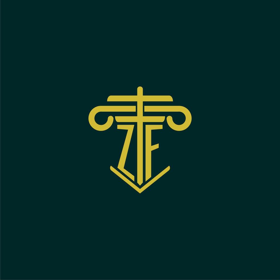 zf iniziale monogramma logo design per legge azienda con pilastro vettore Immagine