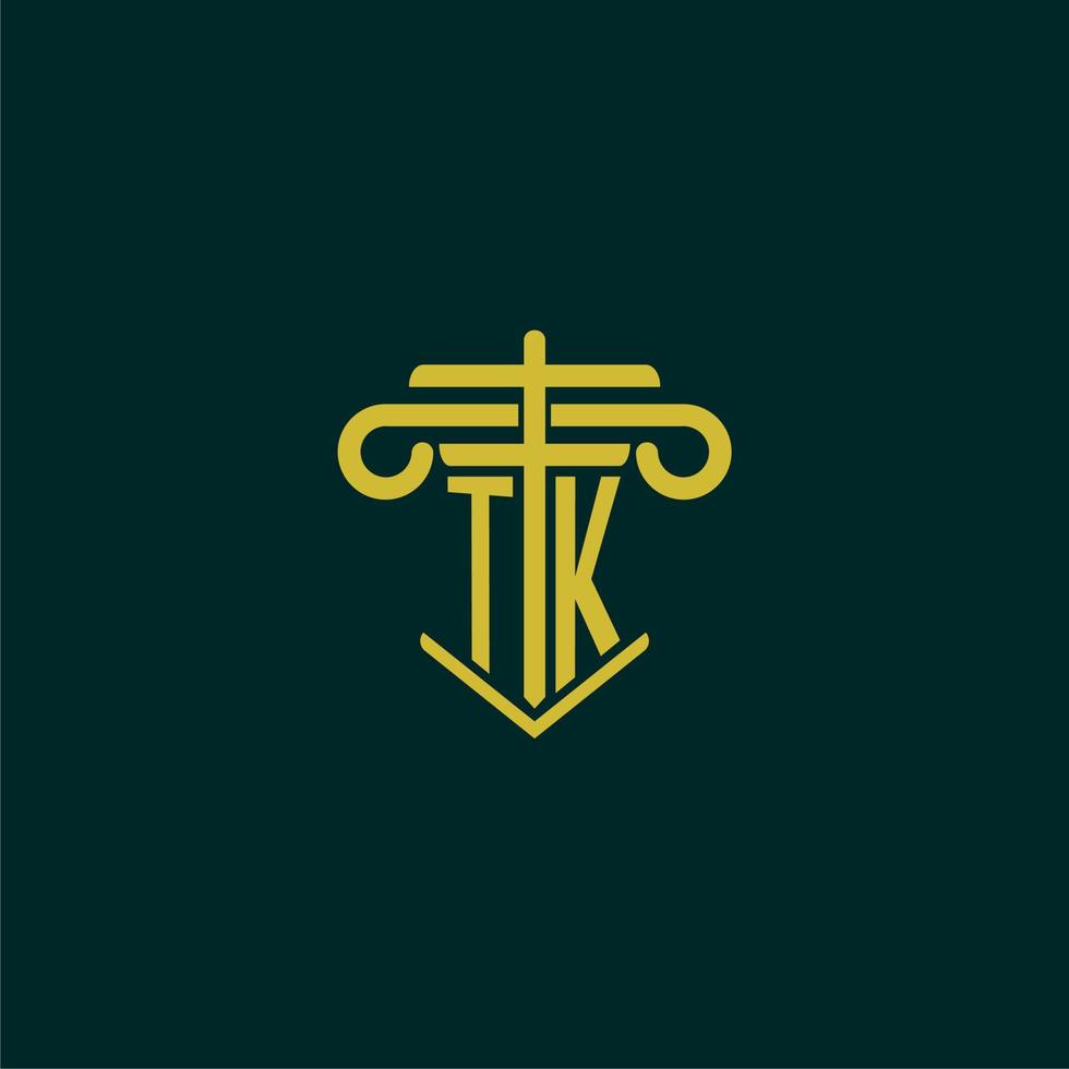 tk iniziale monogramma logo design per legge azienda con pilastro vettore Immagine
