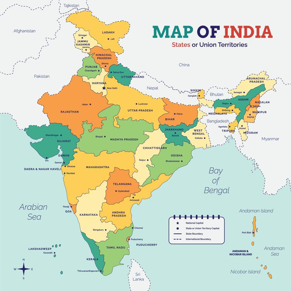 carta geografica di India vettore