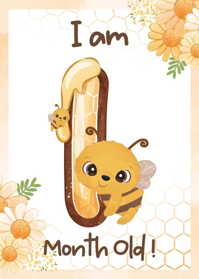 bambino pietra miliare carte impostato con carino ape vettore