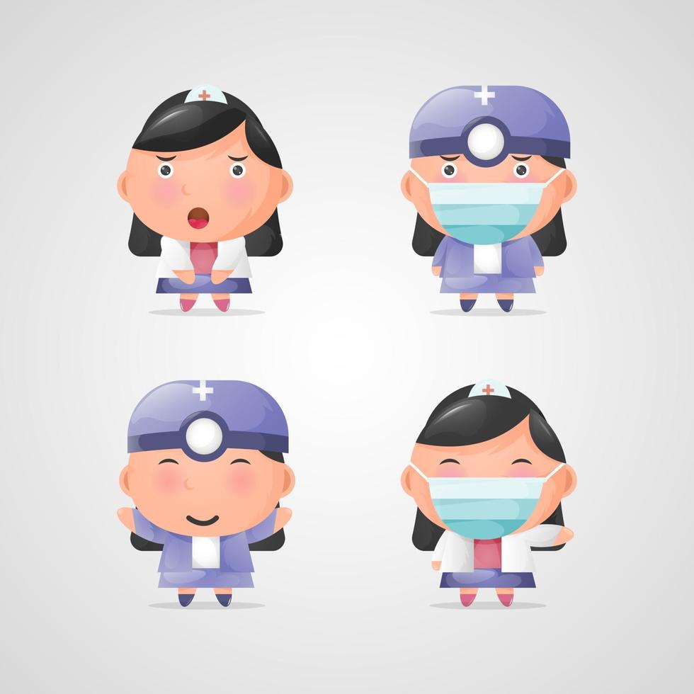 set di simpatici disegni di personaggi da infermiera vettore