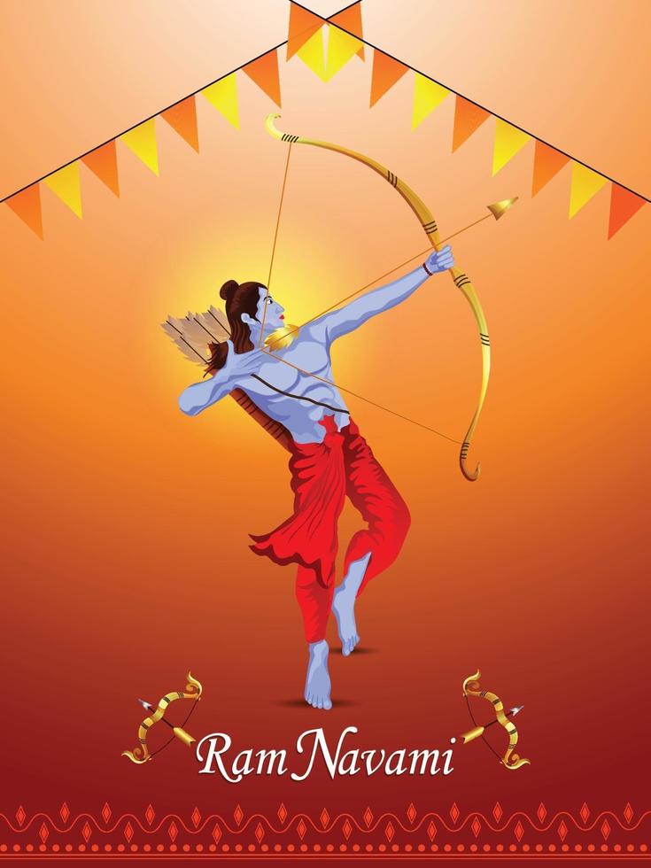 felice poster di celebrazione di ram navami con illustrazione creativa di lord rama vettore