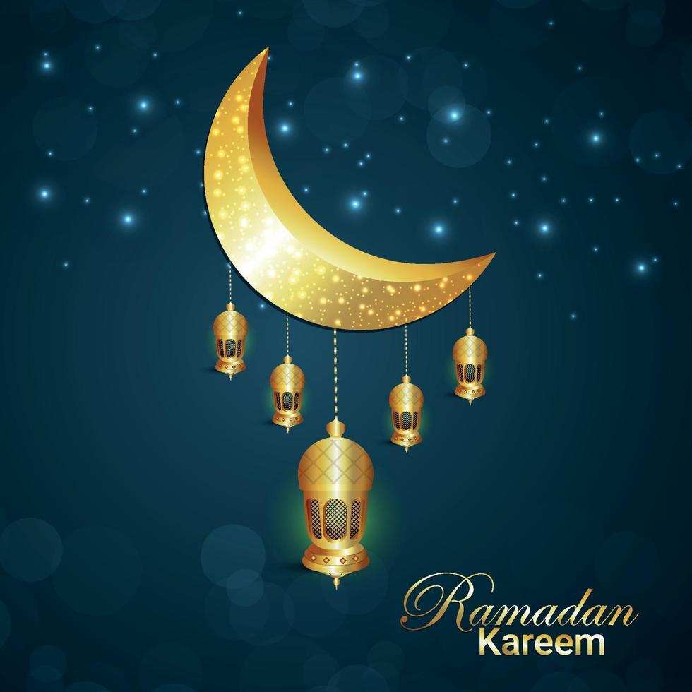 festival islamico di ramadan kareem con luna e lanterna dorate vettore