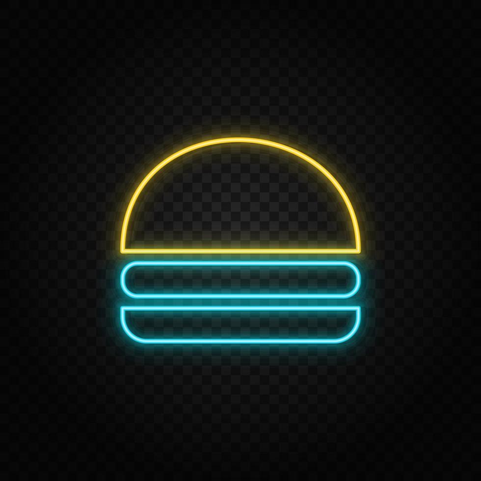 hamburger, Hamburger neon icona. blu e giallo neon vettore icona. trasparente sfondo