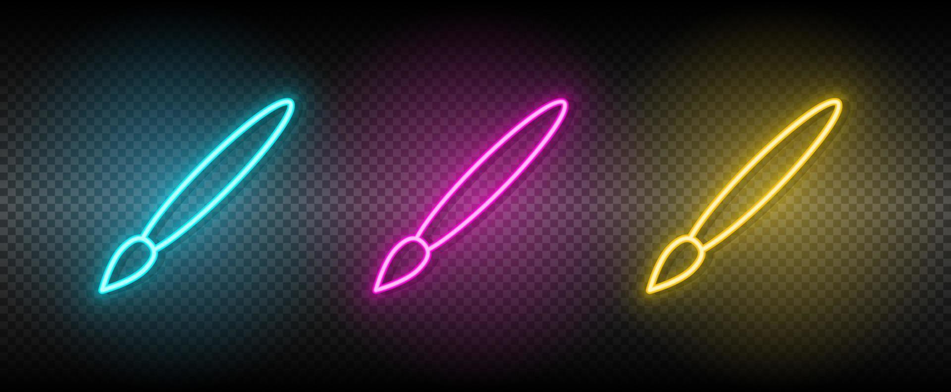 spazzola, pennello vettore icona giallo, rosa, blu neon impostare. utensili vettore icona su buio trasparenza sfondo
