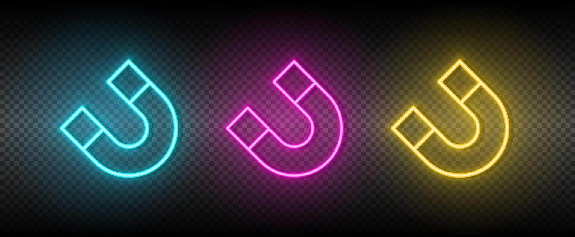 magnete, schiocco vettore icona giallo, rosa, blu neon impostare. utensili vettore icona su buio trasparenza sfondo