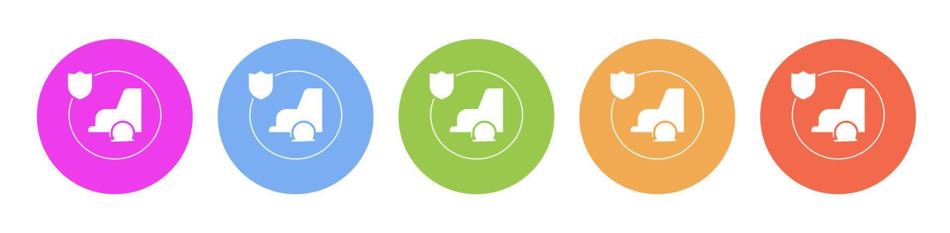 Multi colorato piatto icone su il giro sfondi. macchina, assicurazione multicolore cerchio vettore icona su bianca sfondo